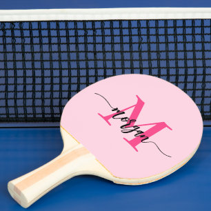 Hot Pink Modern Script Girly Monogram Name Ping Pong Paddle