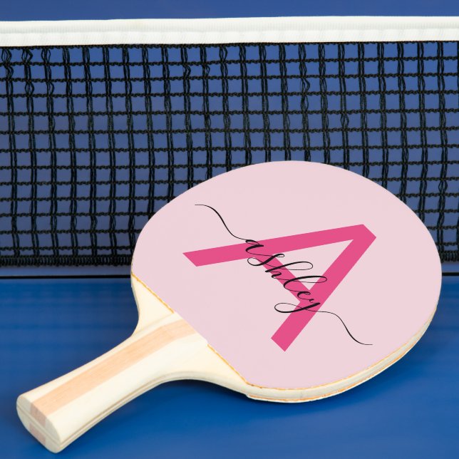 Hot Pink Modern Script Girly Monogram Name Ping Pong Paddle (Insitu)