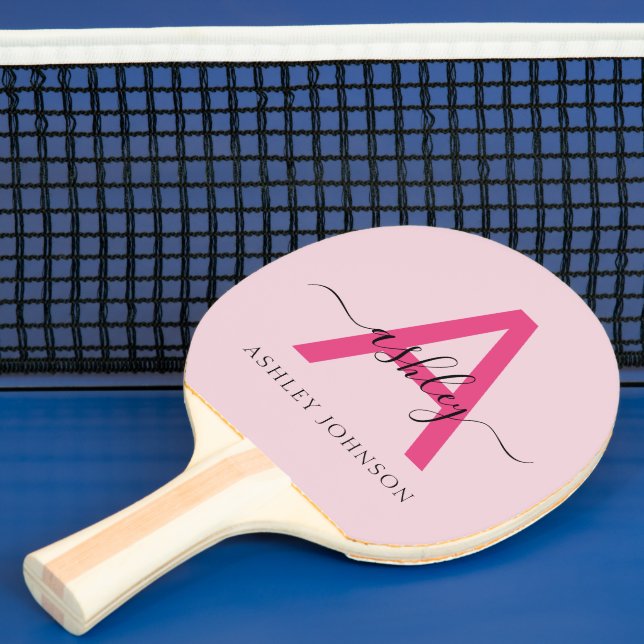 Hot Pink Modern Script Girly Monogram Name Ping Pong Paddle (Insitu)