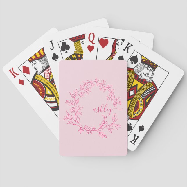 Hot Pink Modern Script Girly Monogram Name Poker Cards (Back)