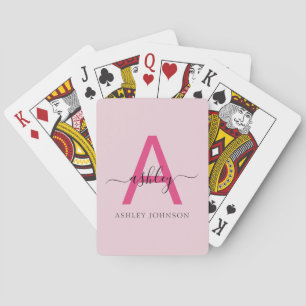 Hot Pink Modern Script Girly Monogram Name Poker Cards
