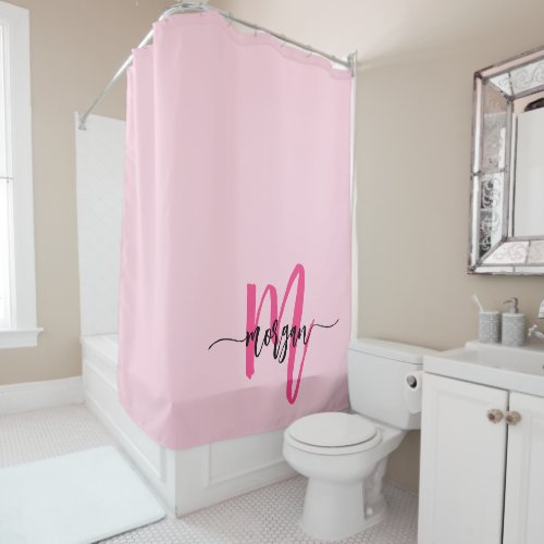 Hot Pink Modern Script Girly Monogram Name Shower Curtain