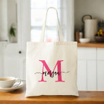 Hot Pink Modern Script Girly Monogram Name Tote Bag<br><div class="desc">Carry your essentials in style with our Hot Pink Modern Script Girly Monogram Name Tote Bag! Featuring a bold hot pink design, this tote is personalized with your name in a chic modern script for a trendy, custom look. Perfect for shopping, school, or everyday use, it offers ample space and...</div>