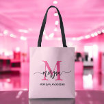 Hot Pink Modern Script Girly Monogram Name Tote Bag<br><div class="desc">Carry your essentials in style with our Hot Pink Modern Script Girly Monogram Name Tote Bag! Featuring a bold hot pink design, this tote is personalized with your name in a chic modern script for a trendy, custom look. Perfect for shopping, school, or everyday use, it offers ample space and...</div>