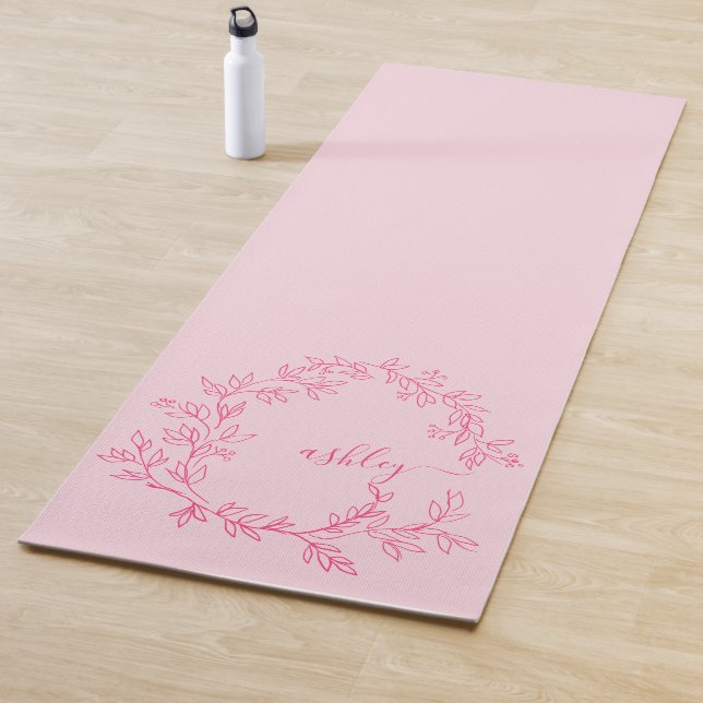 Hot Pink Modern Script Girly Monogram Name Yoga Mat (In Situ)