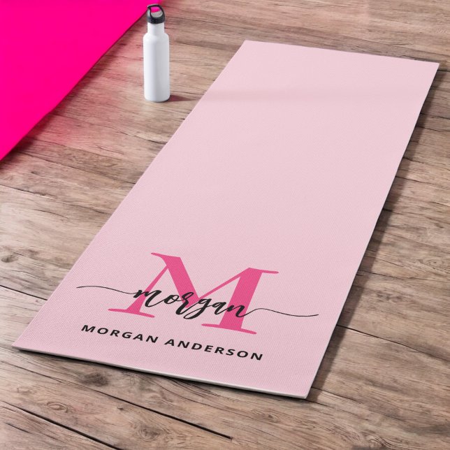 Hot Pink Modern Script Girly Monogram Name Yoga Mat (Creator Uploaded)