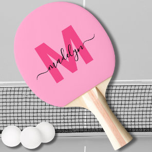 Hot Pink Modern Script Name Girly Monogram Ping Pong Paddle