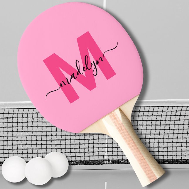 Hot Pink Modern Script Name Girly Monogram Ping Pong Paddle (Hot Pink Modern Script Name Girly Monogram Ping Pong Paddle)