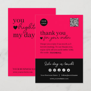 Hot Pink Modern Script, Thank You Candle Business  Enclosure Card