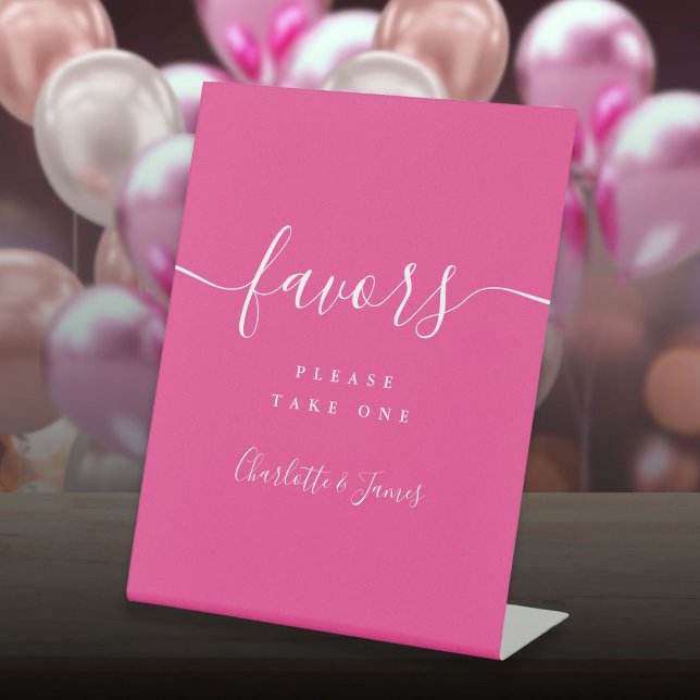 Hot Pink Modern Script Wedding Favors Table Pedestal Sign (Hot Pink Modern Script Wedding Favors Table Pedestal Sign)