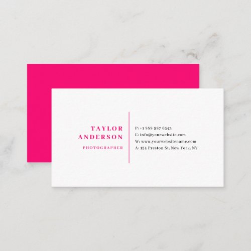 Hot Pink Modern Serif Typography Minimalist Business Card