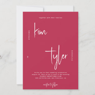 Hot pink modern simple signature script wedding invitation