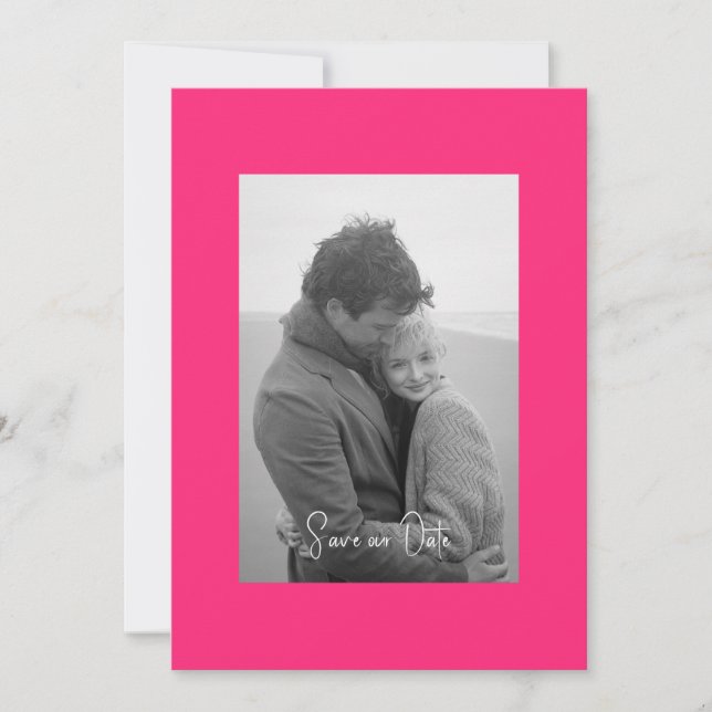 Hot Pink Modern Simplicity B/W Photo  Save The Date (Front)