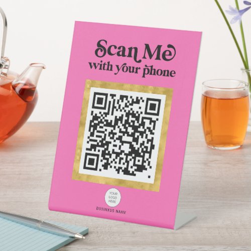 Hot pink Modern trendy QR code business sign