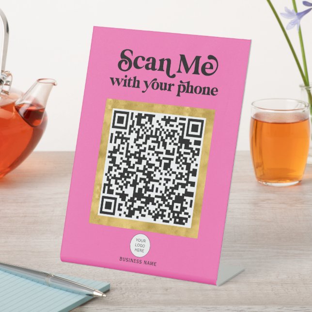 Hot pink Modern trendy QR code business sign (In SItu)