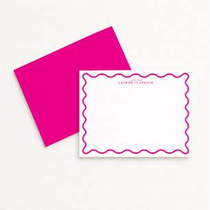Hot Pink Modern Wavy Border Note Card