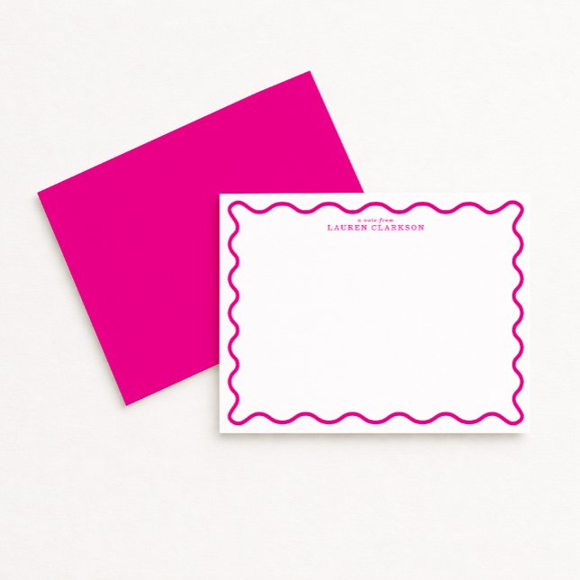 Hot Pink Modern Wavy Border Note Card (Creator Uploaded)
