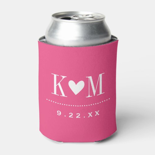 Hot Pink Modern Wedding Monogram Can Cooler