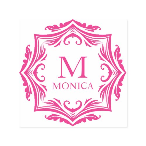 Hot Pink Monica Elegant Swirls Monogrammed Self_inking Stamp