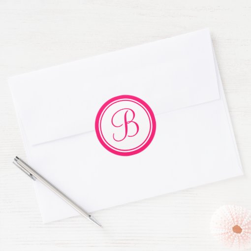 Hot Pink, Monogram B Wedding Label | Zazzle