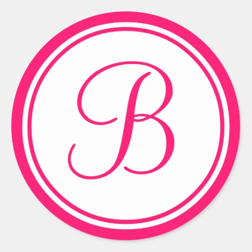 Hot Pink, Monogram B Wedding Label Classic Round Sticker | Zazzle