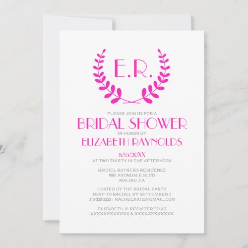 Hot Pink Monogram Bridal Shower Invitations