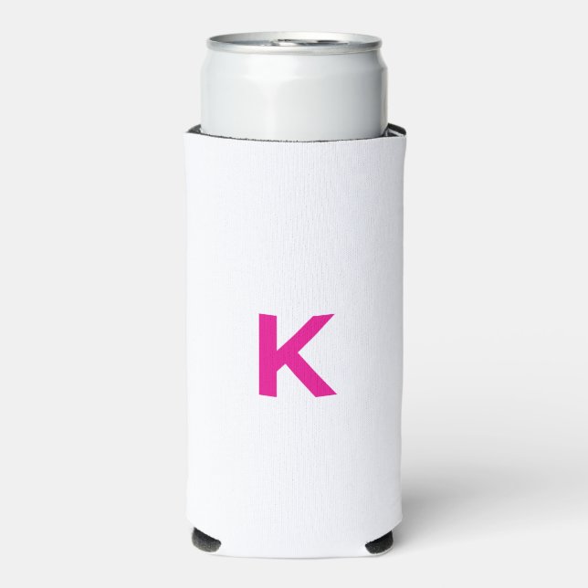 Hot Pink Monogram Bridal Shower Wedding Gift Favor Seltzer Can Cooler (Seltzer Front)
