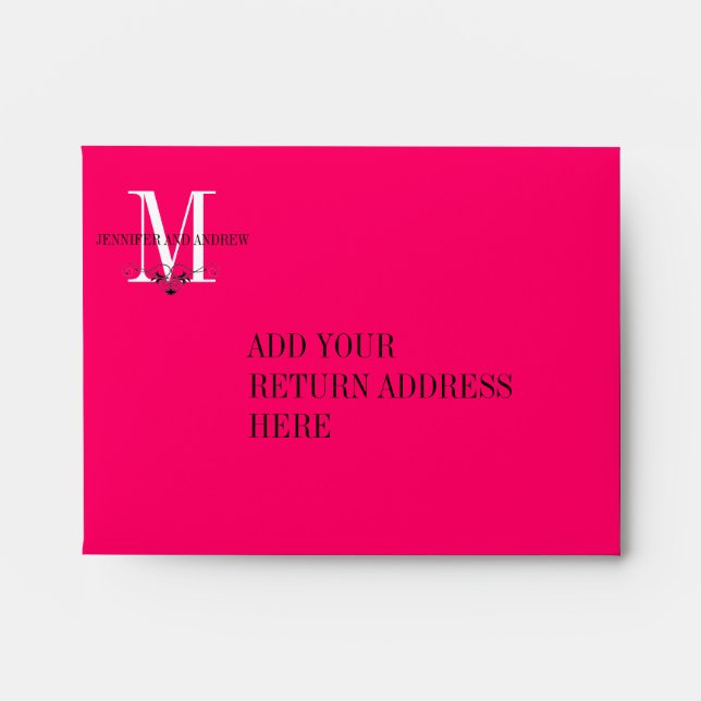 Hot Pink Monogram Chandelier RSVP Card Envelopes (Front)