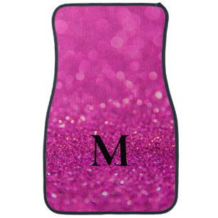 Hot Pink Monogram Faux Glitter Set of Car Mats