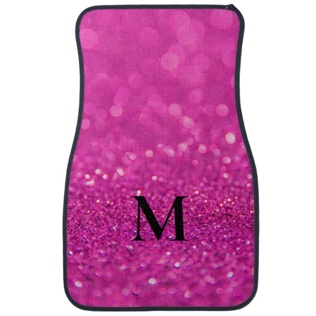 Hot Pink Monogram Faux Glitter Set of Car Mats (Front)