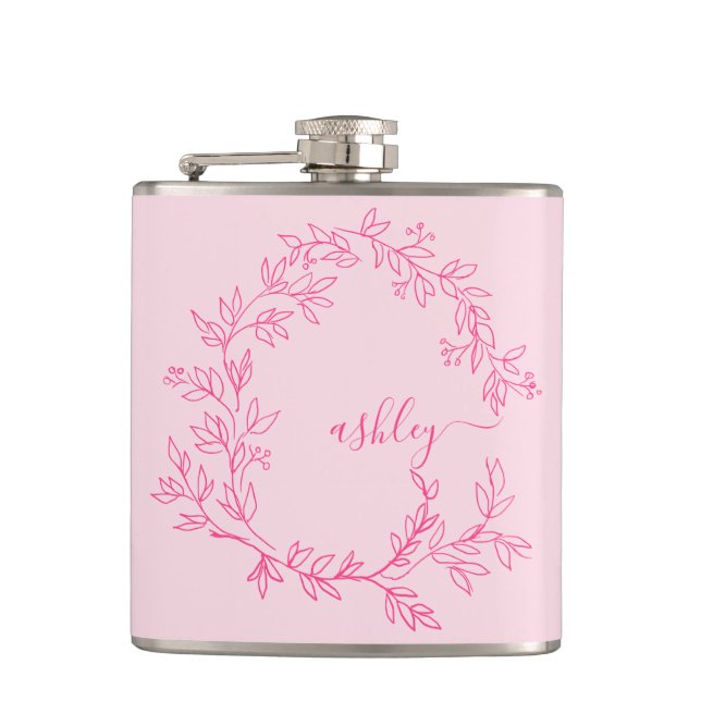 Hot Pink Monogram Girl's Bachelorette Party Flask (Front)