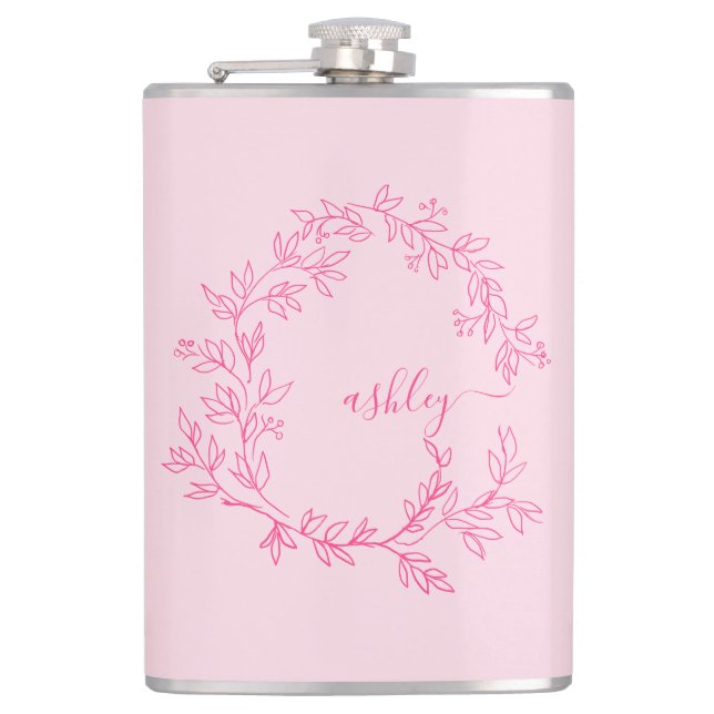 Hot Pink Monogram Girl's Bachelorette Party Flask (Front)