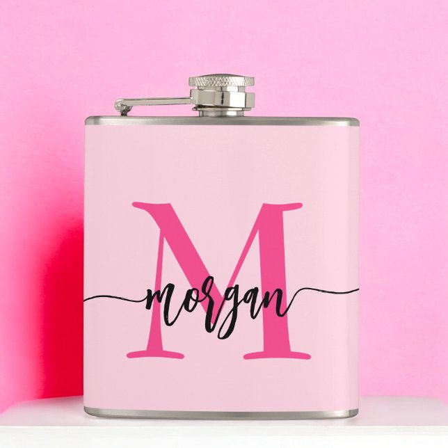Hot Pink Monogram Girl's Bachelorette Party Flask (Creator Uploaded)