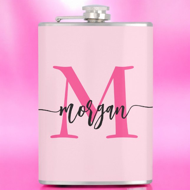 Hot Pink Monogram Girl's Bachelorette Party Flask (Creator Uploaded)
