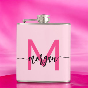 Hot Pink Monogram Girl's Bachelorette Party Flask