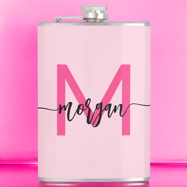 Hot Pink Monogram Girl's Bachelorette Party Flask (Creator Uploaded)