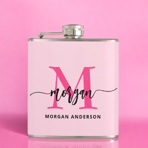 Hot Pink Monogram Girl's Bachelorette Party Flask
