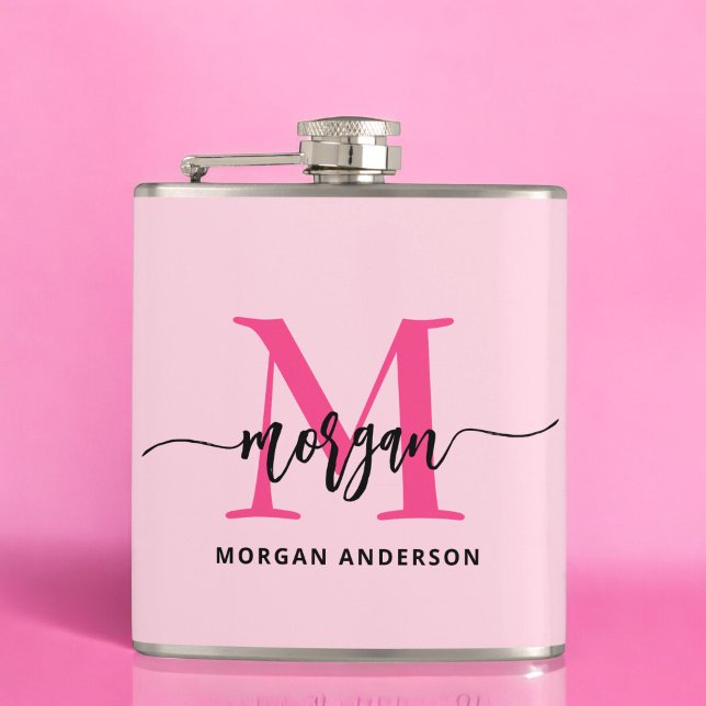 Hot Pink Monogram Girl's Bachelorette Party Flask (Creator Uploaded)
