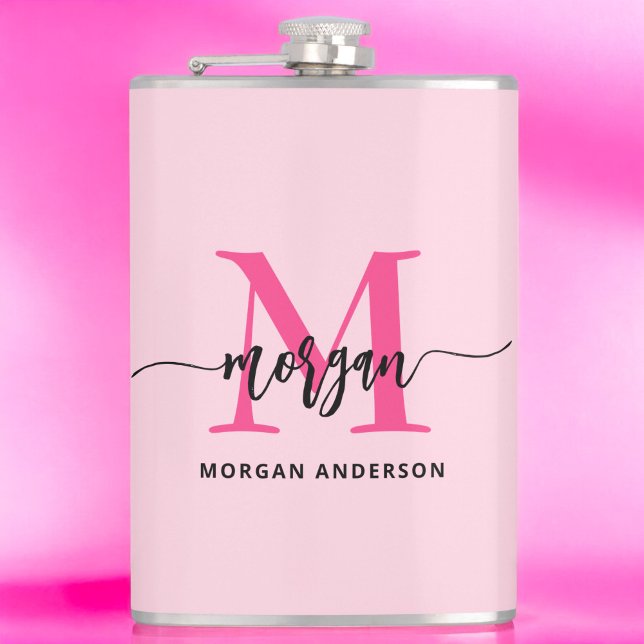 Hot Pink Monogram Girl's Bachelorette Party Flask (Creator Uploaded)