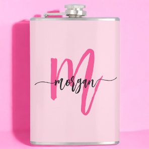 Hot Pink Monogram Girl's Bachelorette Party Flask