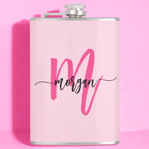 Hot Pink Monogram Girls Bachelorette Party Flask