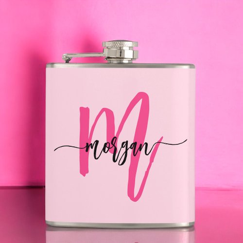 Hot Pink Monogram Girls Bachelorette Party Flask