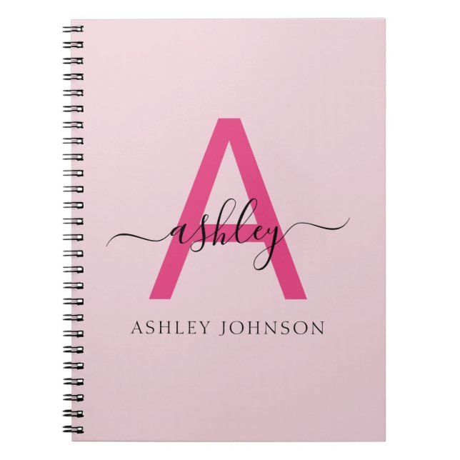 Hot Pink Monogram Girl's Back to School Notebook (Front)