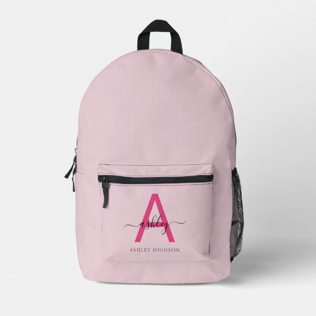 Hot Pink Monogram Girl's Back to School Printed Backpack (Front)