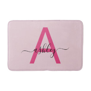 Hot Pink Monogram Girl's Dorm Room Bath Mat