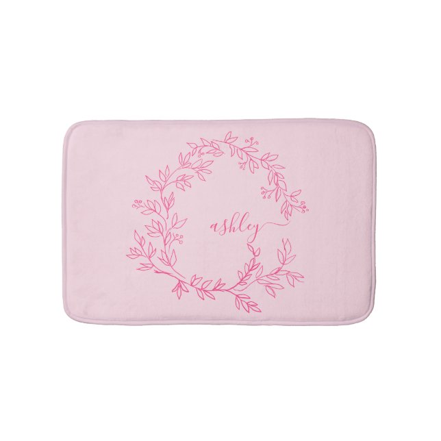 Hot Pink Monogram Girl's Dorm Room Bath Mat (Front)