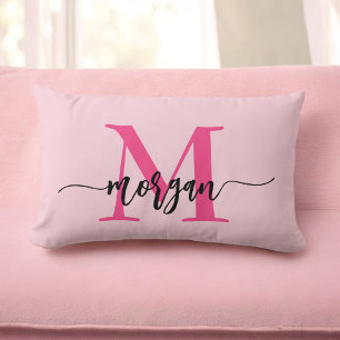 Hot Pink Monogram Girl's Dorm Room Lumbar Pillow
