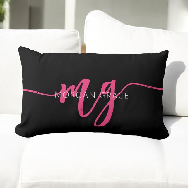 Hot Pink Monogram Girl's Dorm Room Lumbar Pillow (Creator Uploaded)