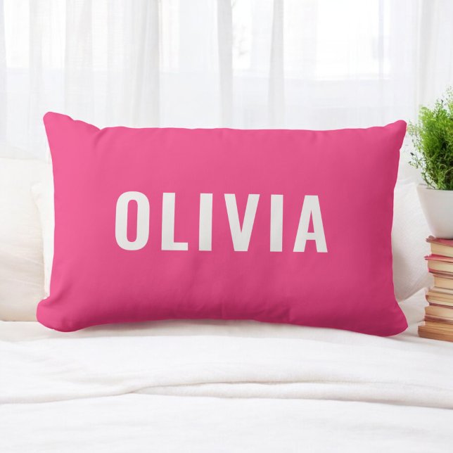 Hot Pink Monogram Girl's Dorm Room Lumbar Pillow (Creator Uploaded)
