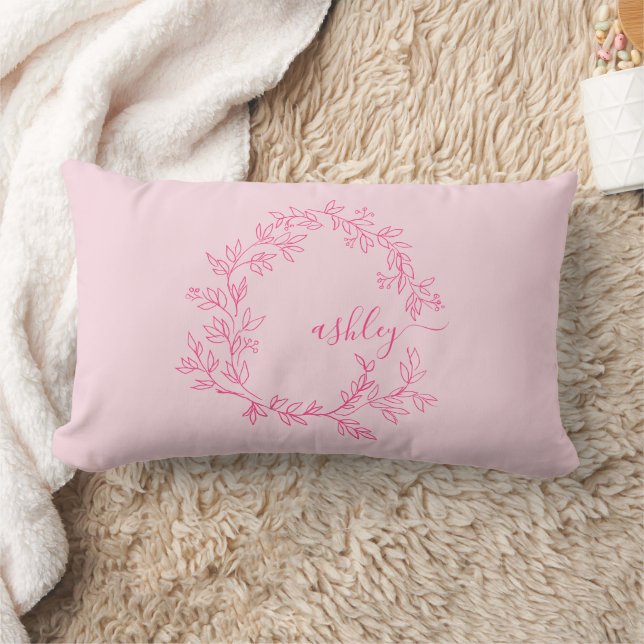 Hot Pink Monogram Girl's Dorm Room Lumbar Pillow (Blanket)